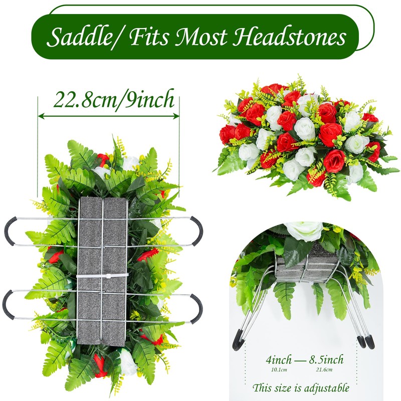 LaLamona Artificial Headstone Flower Saddle, Cemetery Flowers for Grave, Cemetery