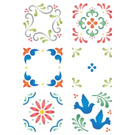 Mexican Tile Stencil 4.5" x 6.5" - Stencil Company Original Tile Stencil for Adding Texture, Design and Accents to Mixed Media Backgrounds