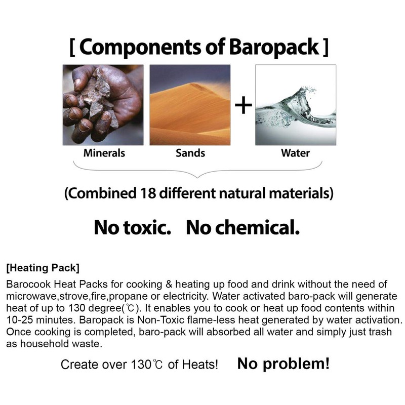 BAROCOOK, MRE Heat Pack 10-Pack of 50gram Large Eco-Friendly Heat