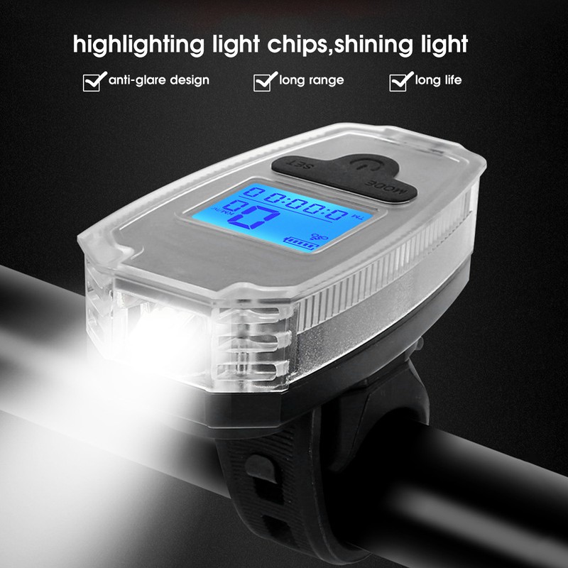 Multifunctional Bike Front Light Bicycle Speedometer LED Display Horn Warning