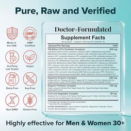 Wholesome Wellness Organic Raw Probiotics 100 Billion CFU, Dr Formulated for Women and Men, Complete Adult Supplement with Prebiotics and Digestive En
