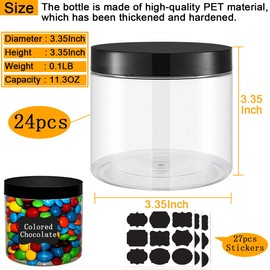 LOSYHU 24 Pack Plastic Jars With Lids 12 OZ PET Plastic Jar Round Slime Storage Jars Wide Opening Clear Empty Plastic Jar with Screw On Lids For Dry Food Kitchen Craft Storage