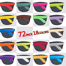 72 Pack Bulk Sunglasses Party Favors,18 Colors Neon Party Sunglasses in bulk for Adults and Kids,80's Style Sun Glasses for Summer Pool,Beach,Classroom Prize,Birthday Goody Bag,Goodie Bag Fillers