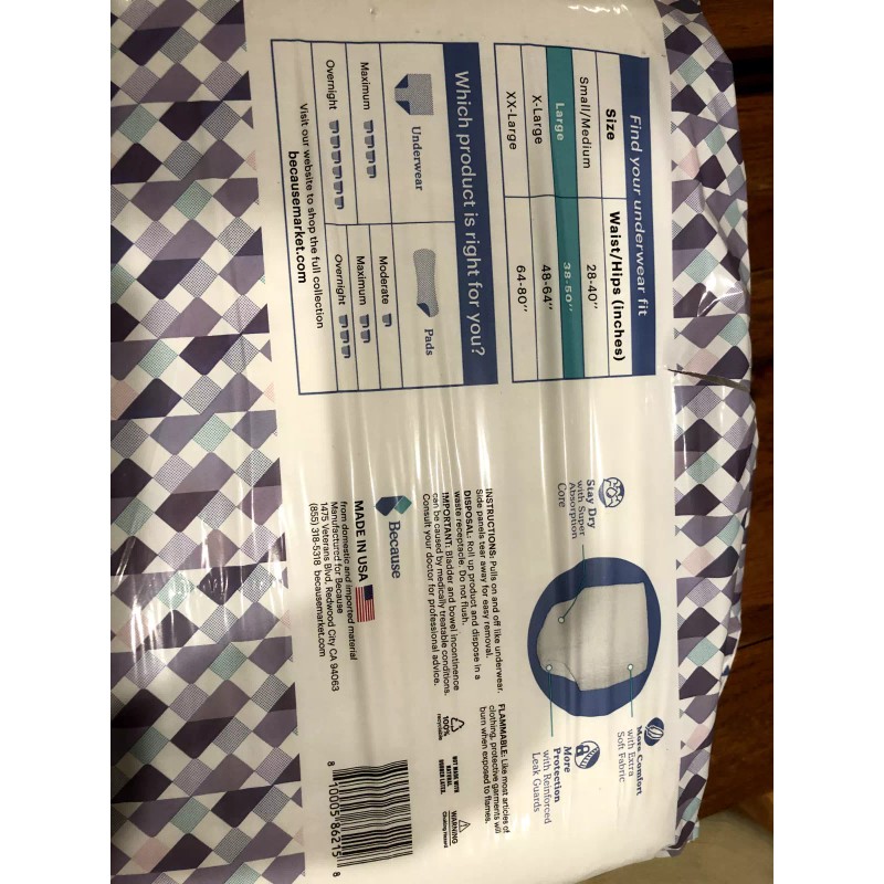 BECAUSE PREMIUM OVERNIGHT PLUS BLADDER CONTROL UNDERWEAR 20 COUNT SIZE