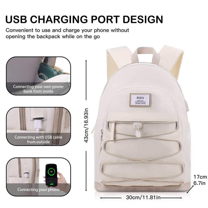 RJEU Aesthetic Backpack for Teen Girls,Cute School Bookbag with 15.4in