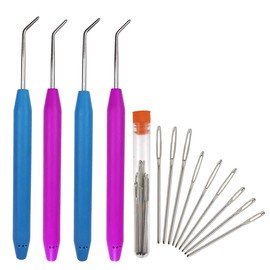 ZX Vision 4 Pieces Knitting Loom Hooks Ergonomic Rubber Handles Crochet Hooks and 9 Pieces Steel Large-Eye Sewing Needles for Knifty Knitter(13 Set,Colors Random)