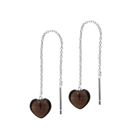 GemInspire 925 Sterling Silver Smoky Quartz Heart Threader Earrings, Long Pull-Through Gemstone Earrings, Dangle Drop Jewelry, Hypoallergenic Party Wear, Gift for Her (Smoky Quartz)