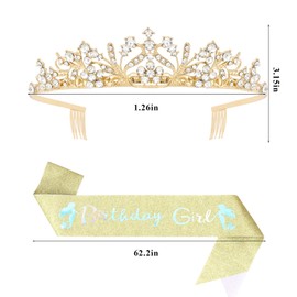 Oblihumoy Birthday Crown Sash for Women, Gold Birthday Girl Decorations Tiara for Women