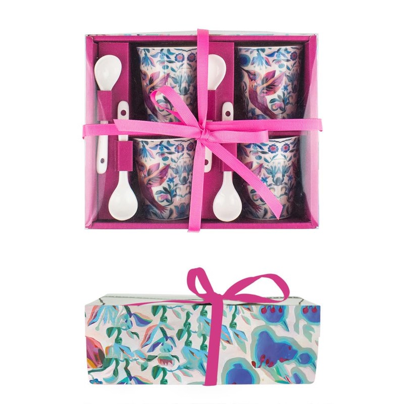 Allen Designs Hummingbird 4 Cups & Spoons Set