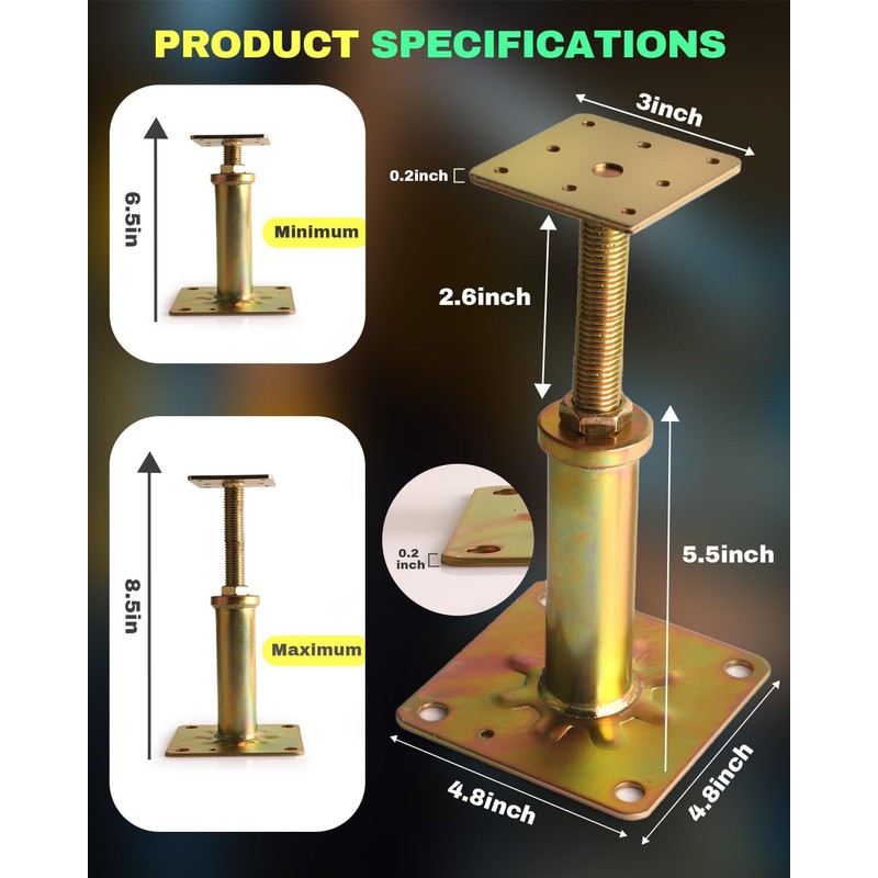 4 Pack House Floor Jacks, Adjustable Jack Post for Leveling,
