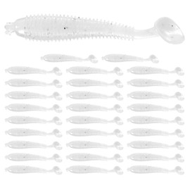 TIXIPEM 2.17" T-Tail Soft Fishing Lures [30-Pack] - Paddle Tail Swim Bait for Bass Trout in Saltwater & Freshwater - Rigged with 4 & 6 Hooks - White & Durable ABS Plastic