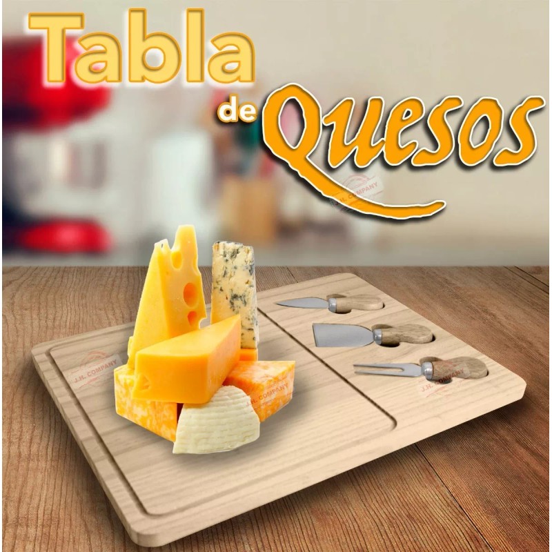 J.H. Companny Tabla Para Quesos Madera Con Utensilios Cortes Carnes