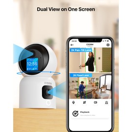 ZOSI 2K Dual-Lens Indoor Camera, Two-Way Video, Gesture/One-Touch Calling, Human Tracking, C528M 360° View Pan/Tilt Home Plug-in Security Camera, Baby/Pet Dog Monitor, 2.4G/5G Dual-Band WiFi