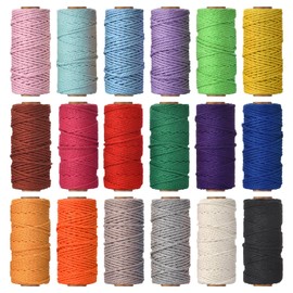 Hdviai 3mm x 594 Yards Macrame Cord - 18 Colors Natural Colored Macrame Cotton Cord Rope Kit - 4 Strand Twisted Cotton Rope for Wall Hanging，DIY Craft Making，Plant Hangers，Knotting Decorative Projects