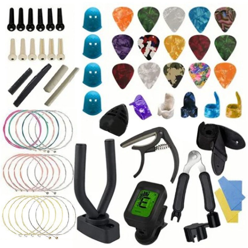 66Pcs Guitar Accessories Kit Tuner Capo Pick Bracket Repair Tools