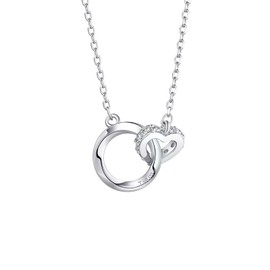 Mieduaxy Women's Necklace, Popular, Mobius Necklace, Double Ring/Heart Shape, Fashion Design, Top Grade Cubic Zirconia, S925 Pendant, Hypoallergenic, Christmas, Titanium, Birthday Gift, Women, 18K
