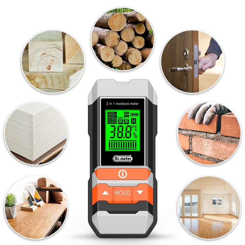 Dr.meter Wood Moisture Meter, 2 in 1 Pin & Pinless