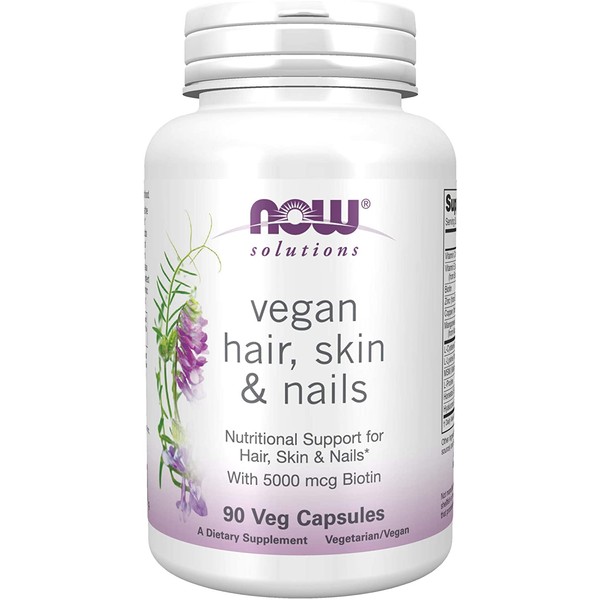 NOW Solutions, Vegan Hair, Skin & Nails, Nutritional Support with 5,000 mcg Biotin, 90 Veg Capsules