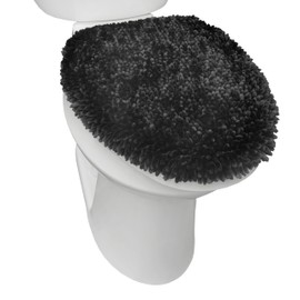 SoHome Spa Step Luxury Plush Chenille Shag Machine Washable Ultra Soft Standard Toilet Lid Cover 47 x 49.8 cm Black