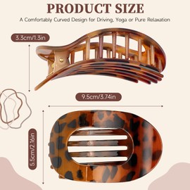 6 PCS Flat Hair Clips for Women & Girls, Flat Claw Clips, Strong Hold No Slip Claw Clips for Thick/Thin Hair, Ergonomic Curved Design, Ideal for Lying & Daily Use (Matte & Leopard Print)