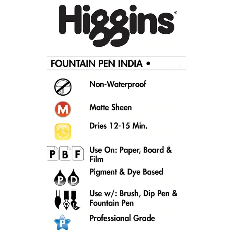 Higgins Black India Fountain Pen Ink, 2.5 Oz Bottle (46030),