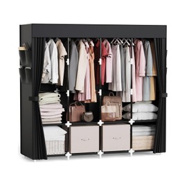 Mavivegue Clothes Organizer with 4 Hanging Rods, Portable Closet Wardrobe, Non-Woven Fabric Cover, Large Capacity Storage for Bedroom and Living Room,Black, 67" W x 17" D x 67" H