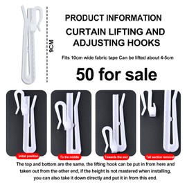 Fiyuer Curtain Hooks White Pack of 50 Curtain Hooks Gliders Adjustable White Plastic Curtain Hooks Curtain Hooks Curtain Rolls 7 mm