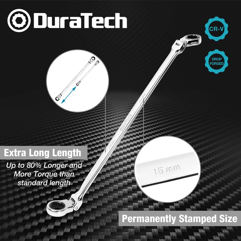 DURATECH Extra Long Flex-Head Ratcheting Wrench Set, Double Box End