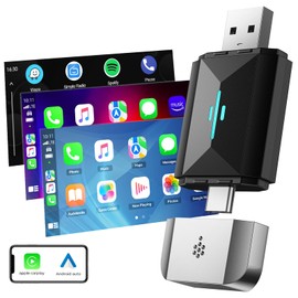 HOTPEAK 2 in1 Wireless for Apple Carplay Android Auto Adapter, CarPlay Android Auto Wireless Adapter, Plug and Play, 5.8GHz, Low Latency, Type-C/USB Compatible with Car from 2016+,IOS 10+,Android 11+