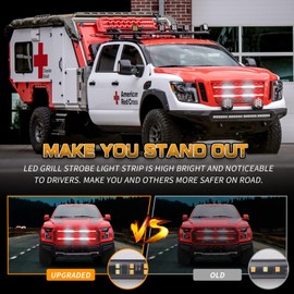 XRIDONSEN 2PCS 30 inch Truck Grill Emergency Lights Strip 360 LED Red White Grille Strobe Lights Flashing Warning Hazard Safety Waterproof First Responder Lights for Vehicles Firefighter Fire Trucks