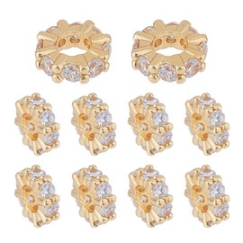 Hobbspring Rondelle Spacer Beads 8 mm Brass Cubic Zirconia Beads Golden Rhinestone Loose Beads Flat Round Spacer Beads for DIY Bracelet Necklace Jewellery Making Supplies Pack of 10