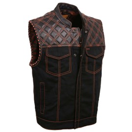 Milwaukee Leather MDM3037 Men's 'Wrecker' Black Denim and Leather Club Style Vest w/Diamond Quilt Design - XX-Large