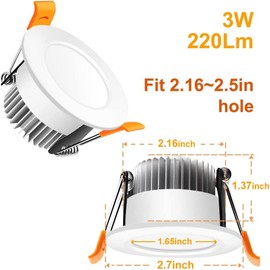 2 Inch LED Recessed Lighting Dimmable Downlight, 3W (35W Halogen Equivalent), 4000K Nature White, CRI80, LED Recessed Light with LED Driver for Living Room Hallway Stairwell Museum Showroom, 1 Pack