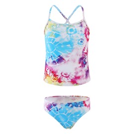 Aisyee Girls Two Piece Swimsuits Tankini Bathing Suit Kids Hawaiian Tie Dye Swimwear Set Blossom Size 6/6X