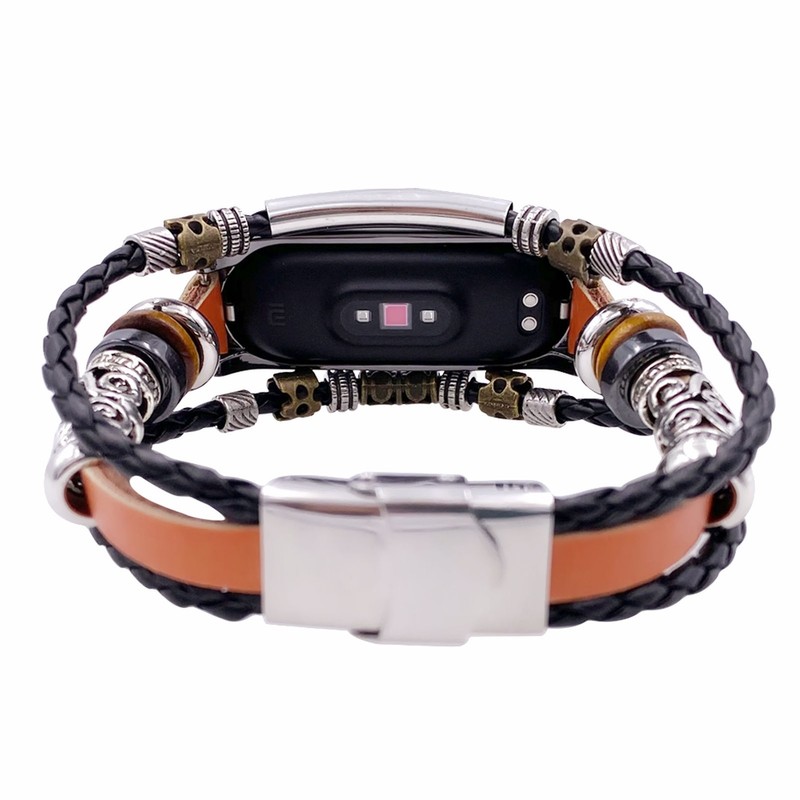 for Xiaomi Mi Band 7 Leather Strap Metal Snap Retro