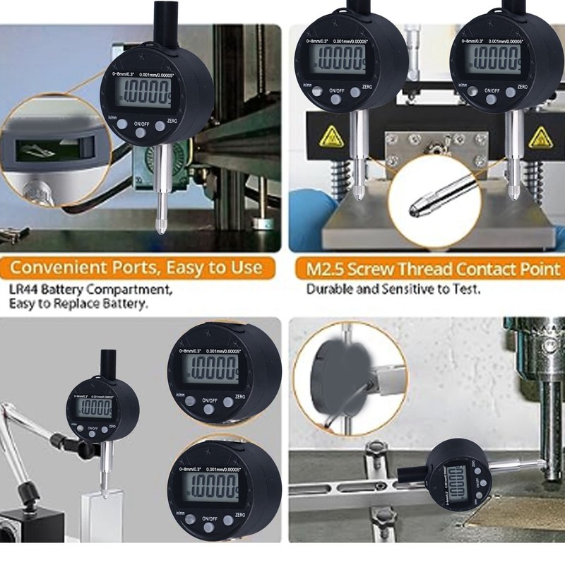 Dial Indicator Digital Display 0.00005in/0.001mm Resolution 0 to 8mm Range