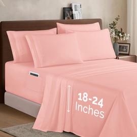 Elegant Comfort 1500 Premium Quality 6-Piece Bed Sheet Set - 18-24 Inch Extra Deep Pocket, Smart Storage Pockets, Wrinkle Free Ultra Soft 6PC Extra Deep Pocket Sheets, Queen, Dusty Rose