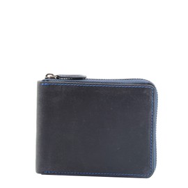 House of Luggage Mens Real Leather Hunter Zip Round Oiled Leather Wallet RFID Blocking HLG702 (Oil Blue)