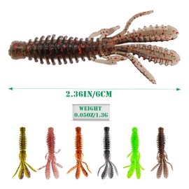 FishingPepo 60pcs Fishing Soft Plastic Lures Crawfish Lure Fishing Worm Swimbaits Kit Artificial Bait for Freshwater Saltwater Bass Fishing