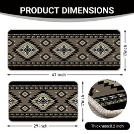 Livcoz Southwest Native American Indian Kitchen Rugs Set of 2, Boho Vintage Aztec Navajo Tribal Floor Mats Home Decor, Bohemian Grey Geometric Door Mat Decorations - 17x29 and 17x47 Inches