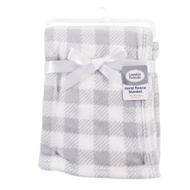 Luvable Friends Unisex Baby Coral Fleece Blanket, Gray Plaid, One Size