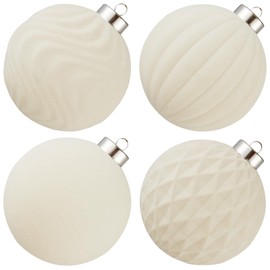 Large Velvet Christmas Ball Ornaments - 4 Inch Flocked Christmas Balls Shatterproof Decorative Hanging Ornaments Set for Xmas Tree Holiday Wedding Party Decor (Cream, 4pcs)