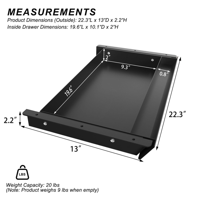 Gaxomo Large Under Desk Mounted Sliding Drawer with Pencil Tray