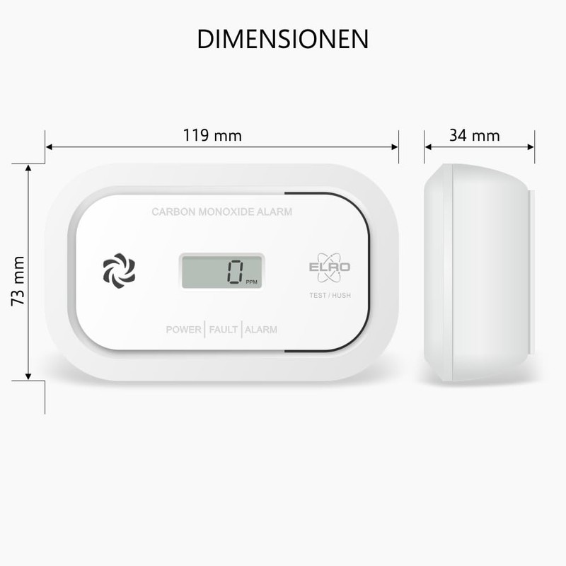 ELRO FC5003 Carbon Monoxide Detector, 10-Year Sensor, with Display, Pack