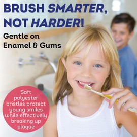 MOUTHWATCHERS Soft Childrens Flossing Manual Toothbrush, Set of 2, Yellow Toothbrushes for Kids & Teens, Ultra Clean, by Dr. Plotka's