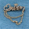 Crystal Crown Queen Brooch Pin with Rhinestones and Double Chain,