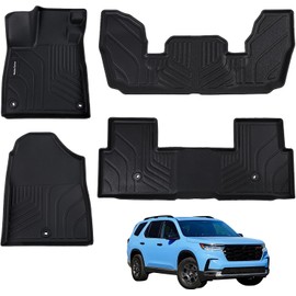 Seamless Traverse Floor Mats for 2023 2024 2025 Honda Pilot，All Weather Protection TPE Floor Mats Accessories Custom Fit 1st，2nd& 3rd Row Car Floor Liners Set，Black