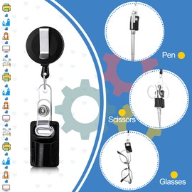 Zonon 10 Pcs Retractable Lanyard Pen Holder 24" Leather Retractable Pull Pencil Holder Badge Reel Clip for Carpenters Workers Nurses Waiter Teachers Contractors Office Supplies