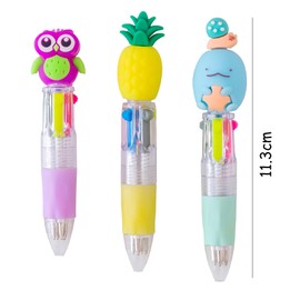 Pack of 10 Retractable Ballpoint Pens with 30 Cartoon Pen Caps - 4 Colours Mini Pens Creative Cute Pen Retractable Ballpoint Pen for Office School Supplies for Children Students Homework School Office