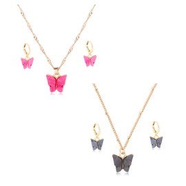 Joya Gift - Juego de 2 arete de mariposa de acrílico colorido, diseño de mariposas, color dorado